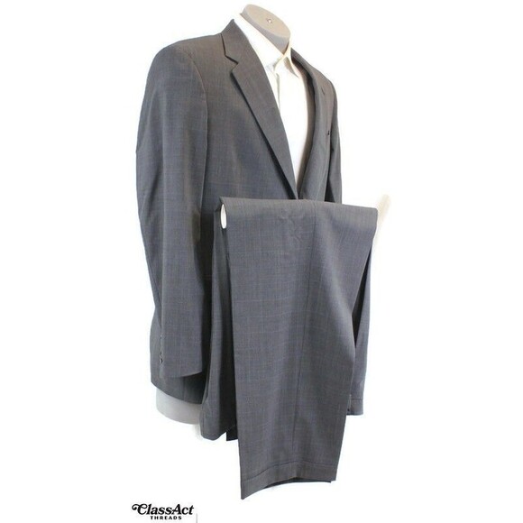 Hart Schaffner Marx 2 Piece Suit Gray Glen Plaid Wool 2 Btn 42L 37" Waist - Picture 1 of 11